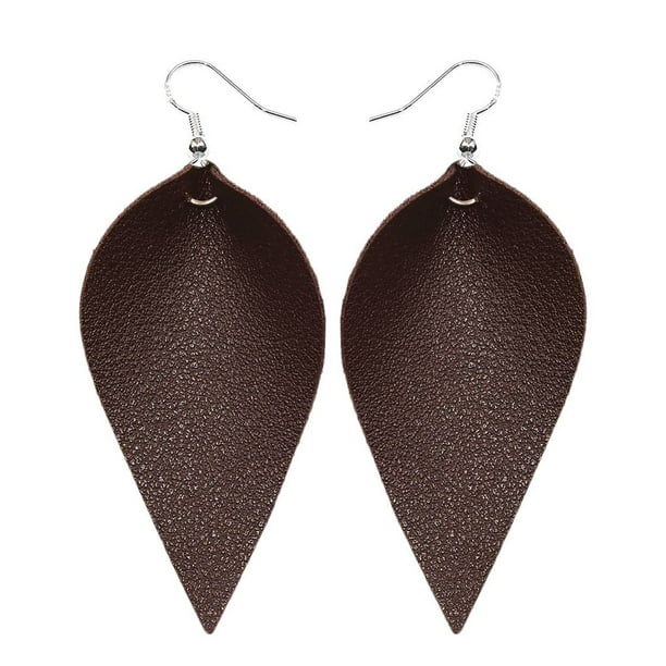 tear drop ear Bohemian leaf  stud handmade leather earrings jewelry lady new
